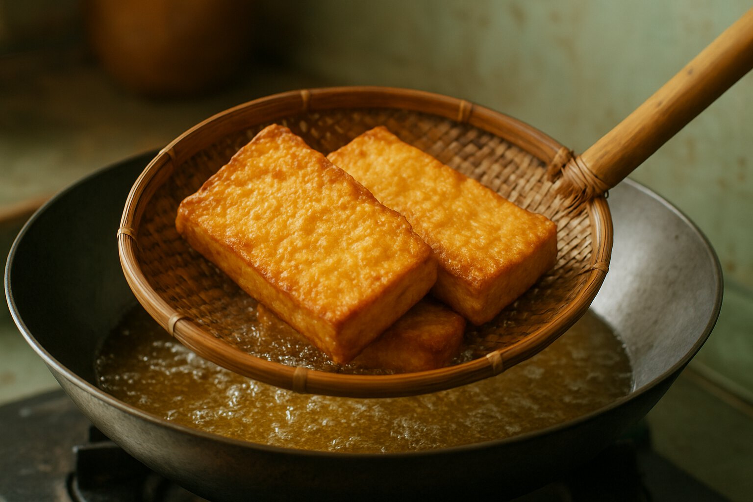 How long fried tofu stays crisp, and why it is fried in small batches